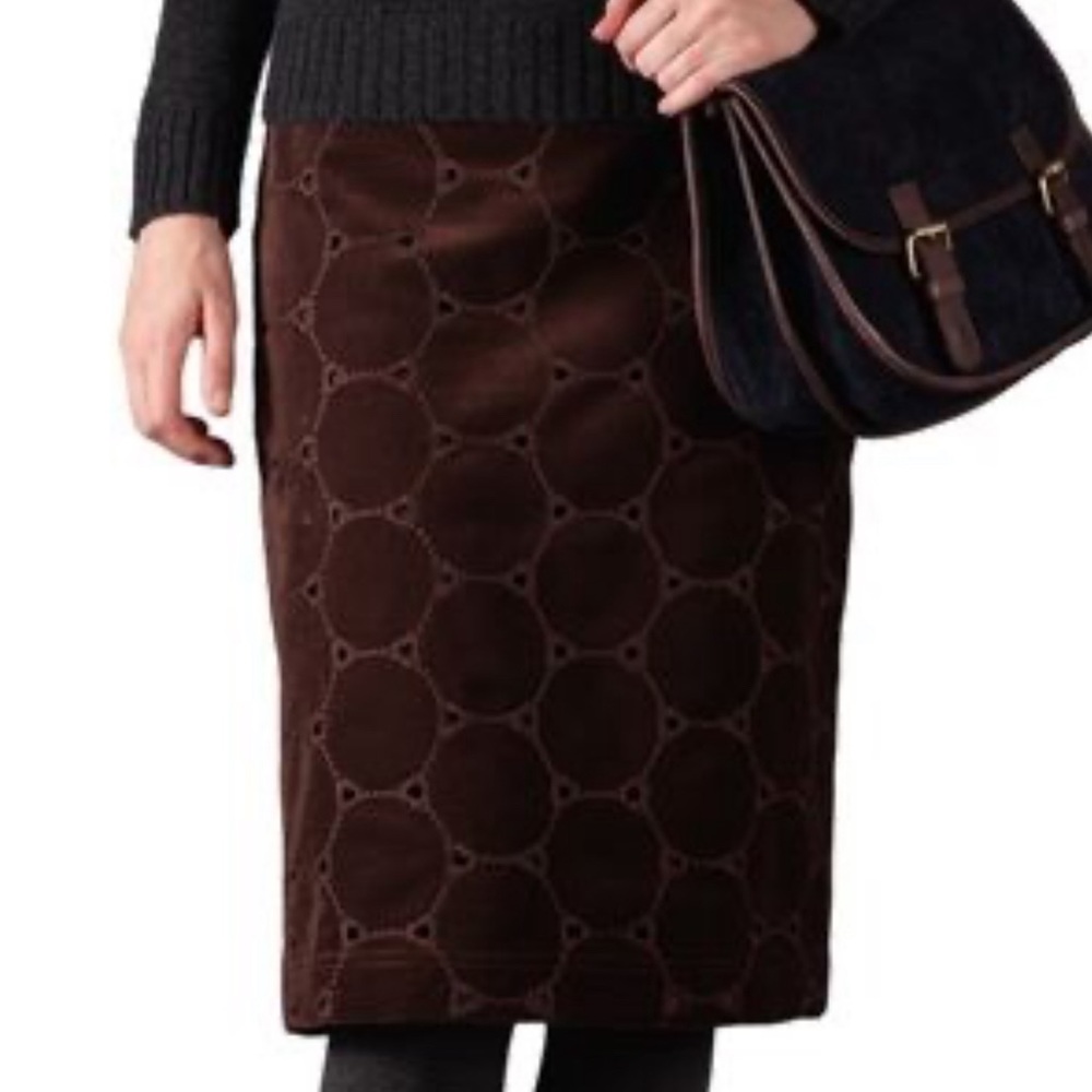 Boden | Brown Circle Embroidered Velvet Pencil Skirt Lined Back Zipper Size 6R